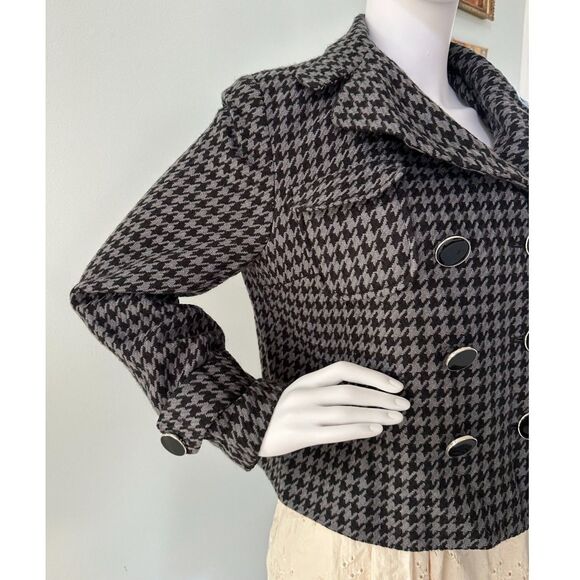 Worthington Petite Grey Houndstooth Cropped Peacoat Tweed Jacket Coat size PM - Picture 5 of 9